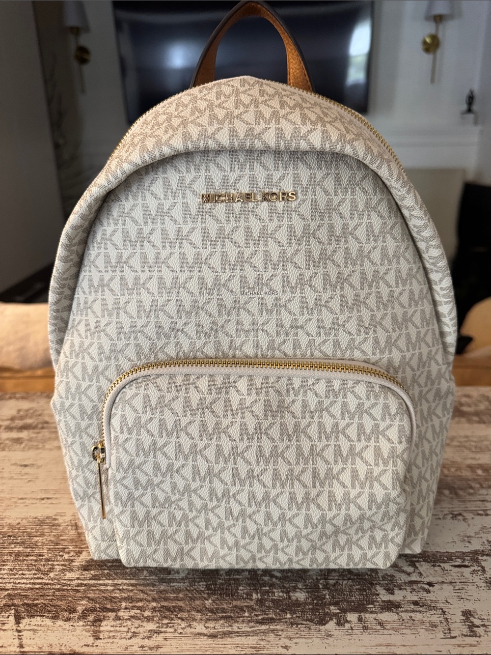 Michael Kors Cream Beige MK Monogram Mini Backpack
